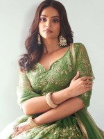 Grass Green Butterfly Net Lehenga Choli